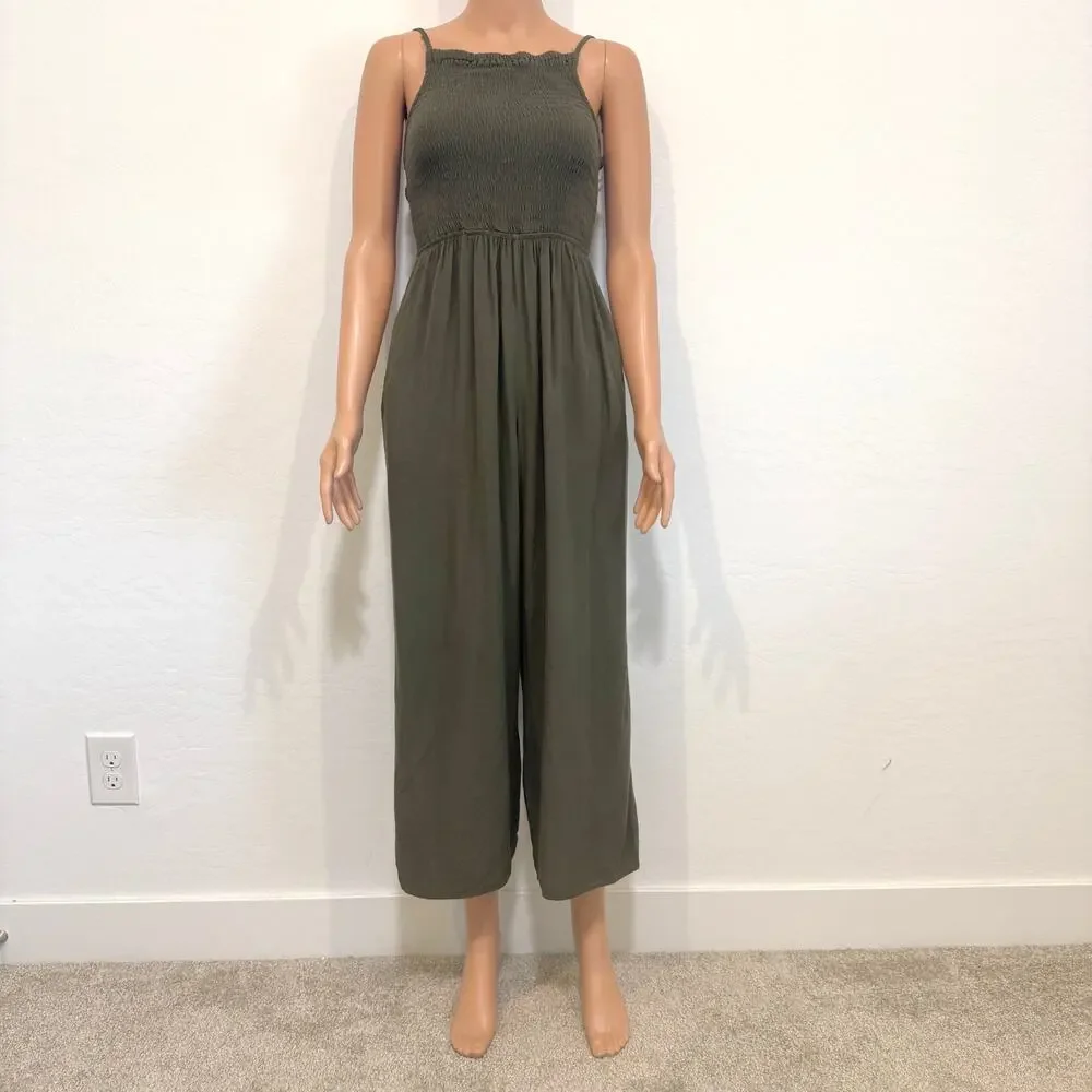 Mimi Chica large smocked cropped wide leg jumpsuit pant pockets P 3098 - Picture 8 of 11